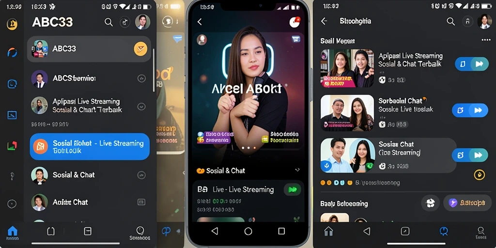 Tampilan antarmuka aplikasi Live Streaming ABC33 yang modern dan user-friendly.