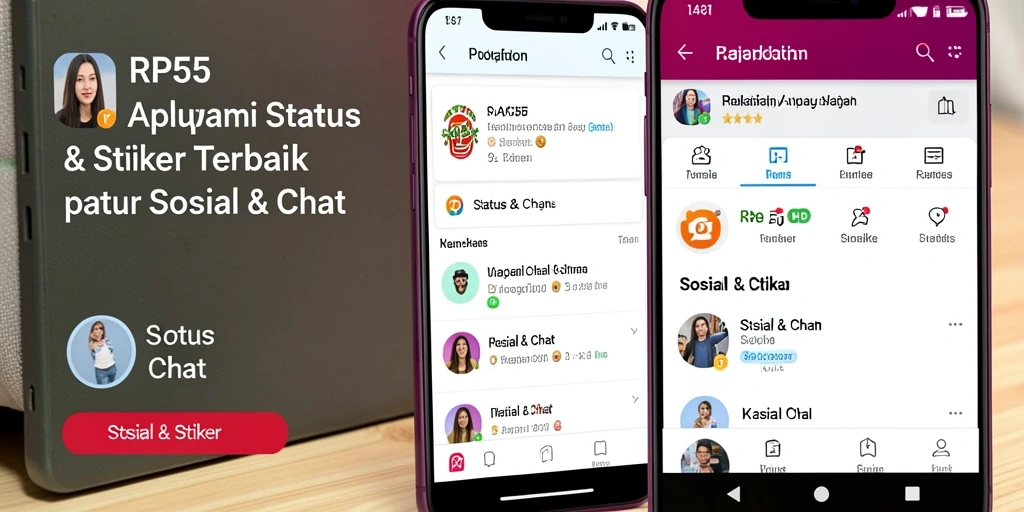 Screenshot utama RP55 menunjukkan antarmuka stiker yang menarik.