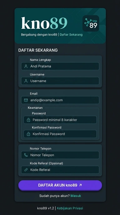 Tampilan halaman daftar kno89